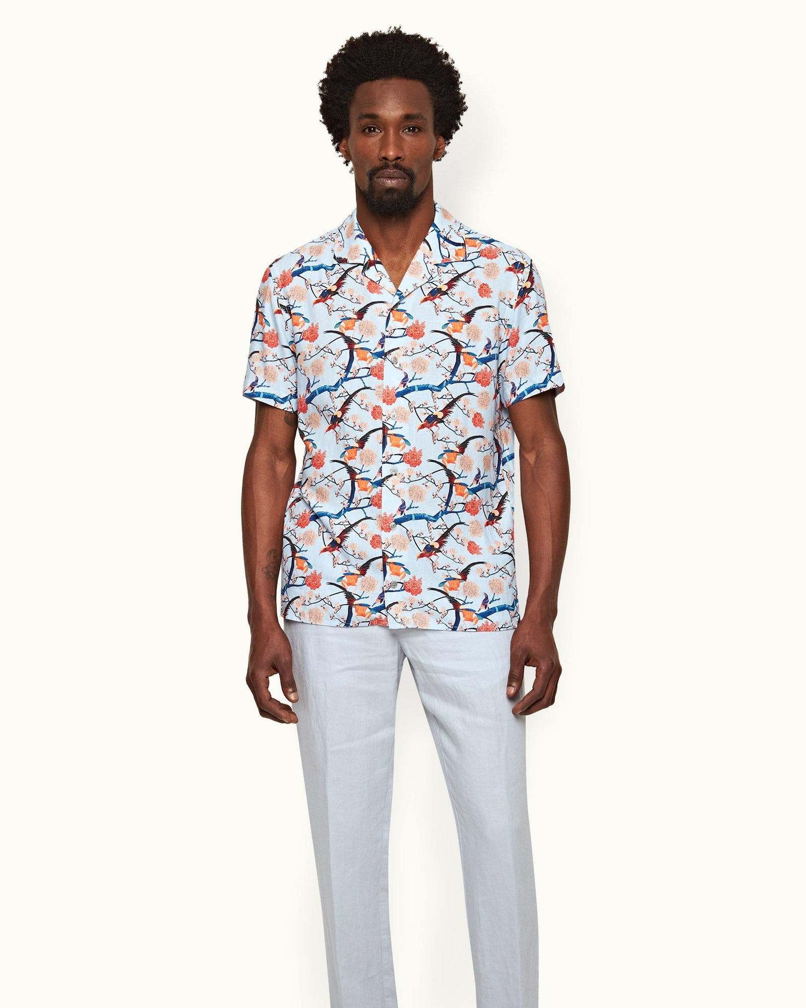 Hibbert Light Island Sky Flight Of Fantasy Capri Collar Short-Sleeve Shirt | Light Island Sky