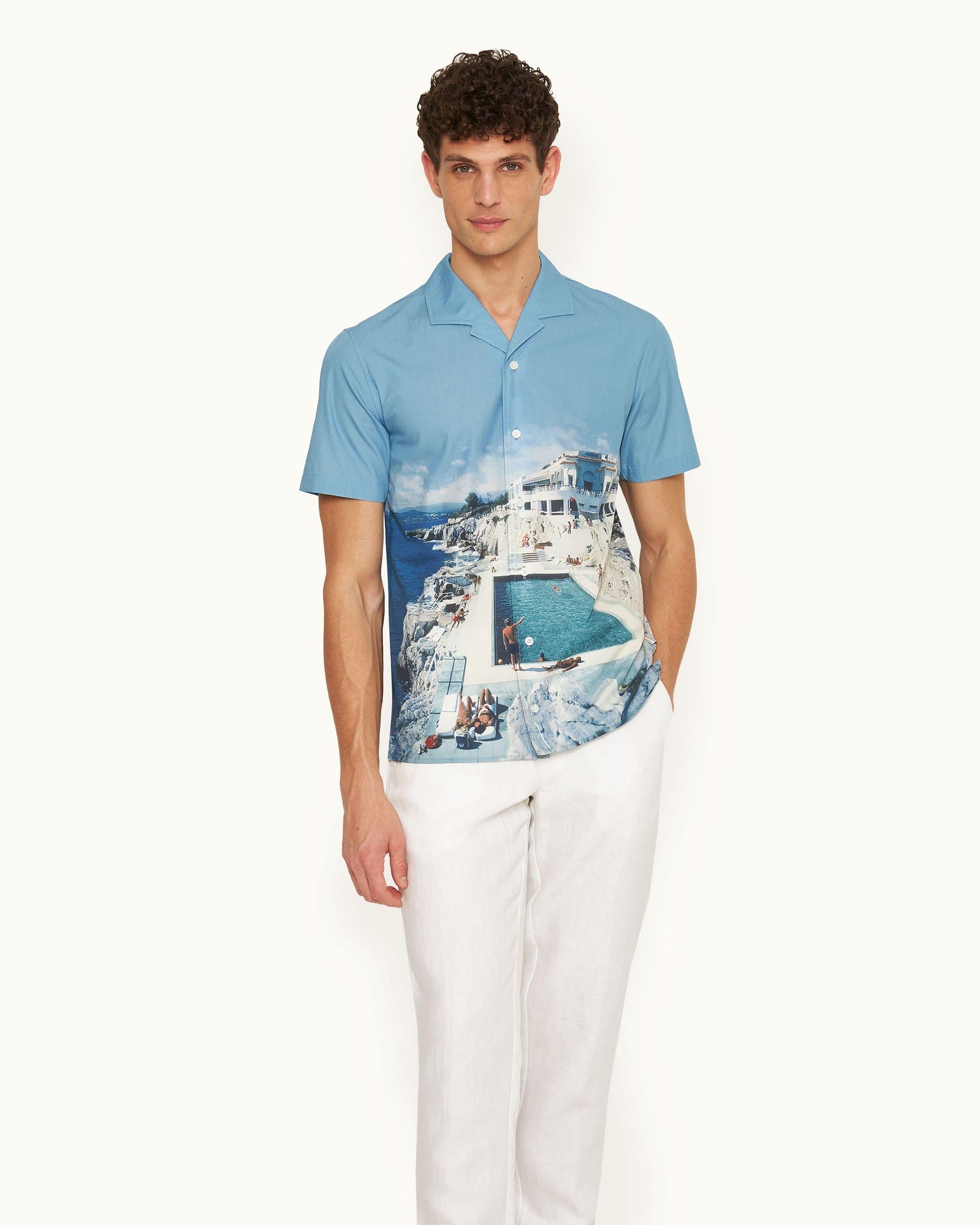Hibbert Roc Pool Photographic Print Classic Fit Capri Collar Cotton Shirt | Roc Pool Ii