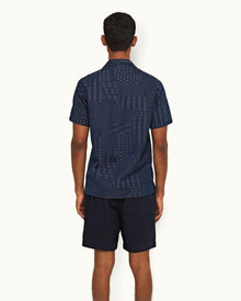 Indigo Solo Pastiche Capri Collar Jacquard Denim Shirt | Indigo