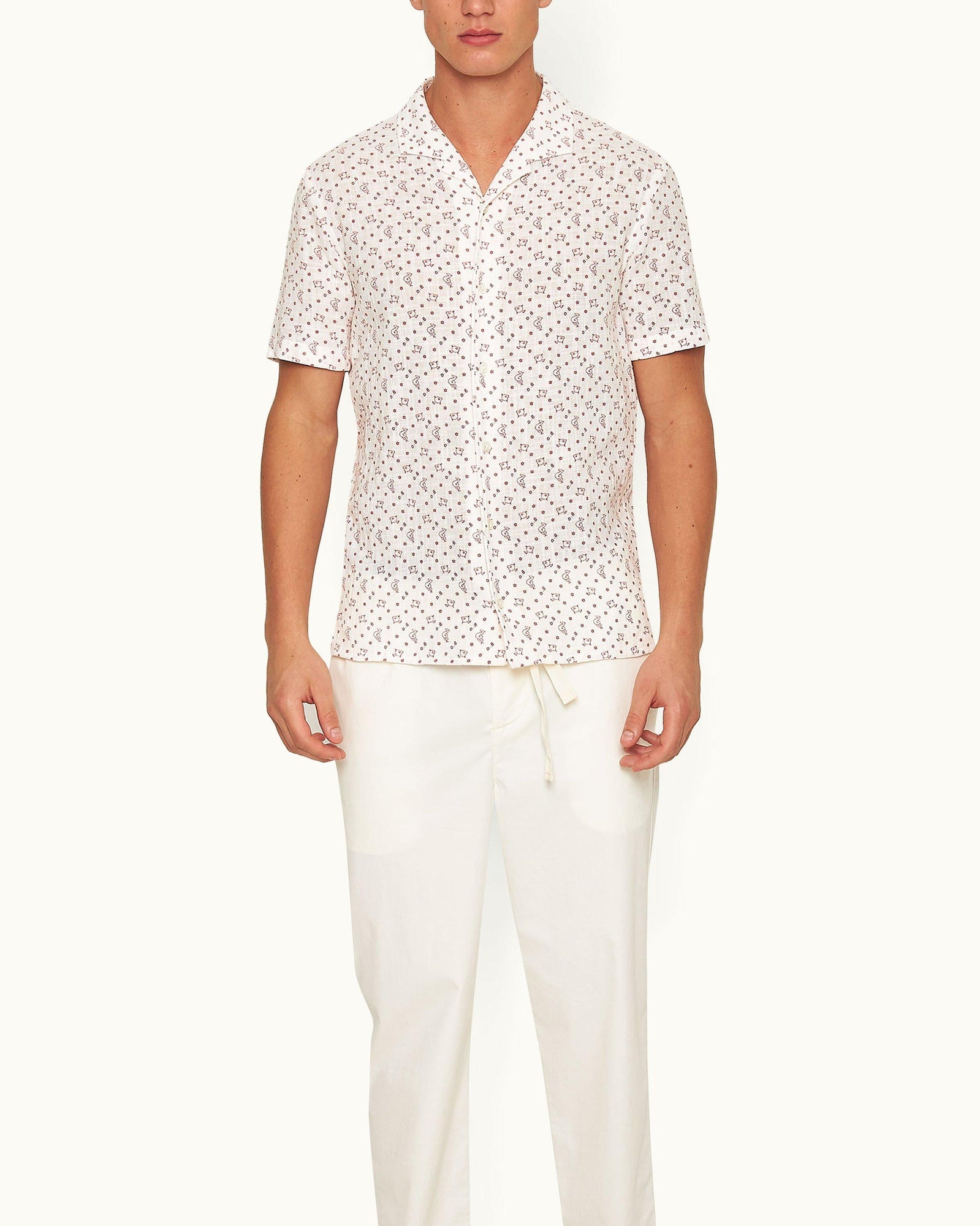 Hibbert White Sand Logo Print Classic Fit Capri Collar Shirt | White Sand