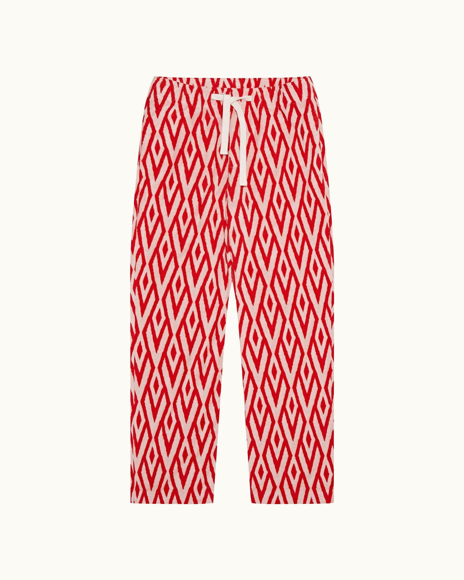 Summer Red/White Sand Cano Geometric Jacquard Relaxed Fit Trousers | Summer Red/White Sand