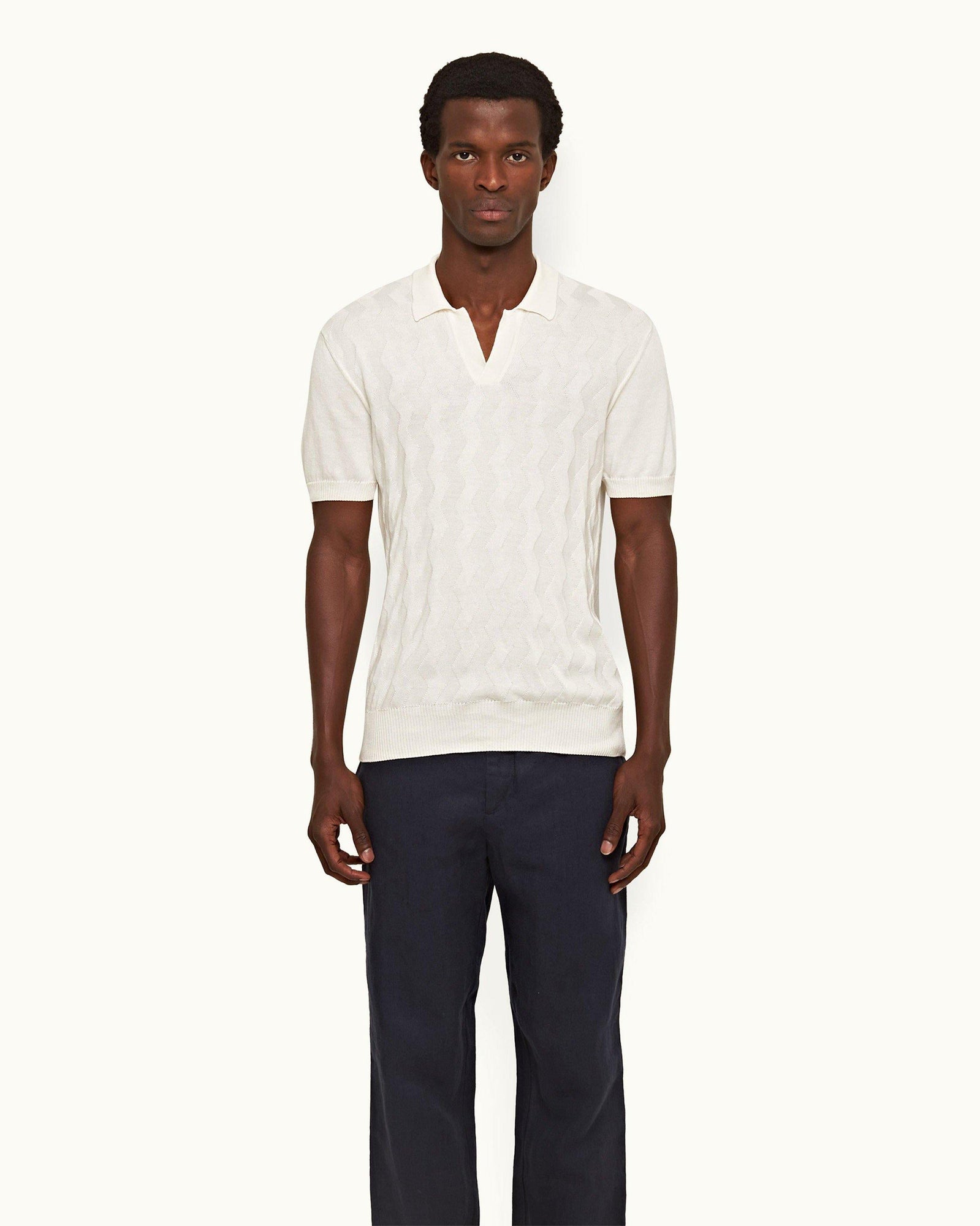 Sea Mist Tailored Fit Silk-Cotton Chevron Polo Shirt | Sea Mist