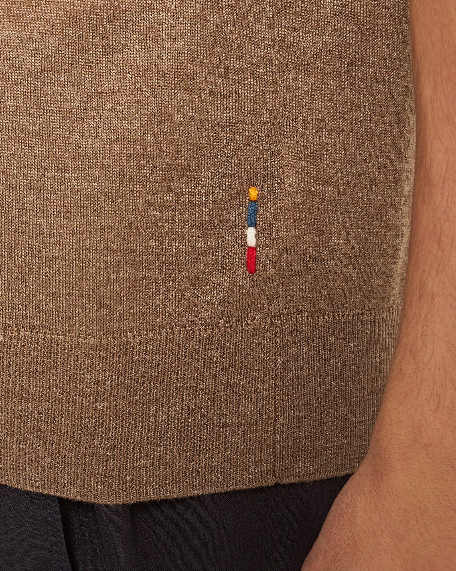 Tailored Fit Merino-Silk Knit Polo Shirt In Dark Biscuit Colour | Dark Biscuit