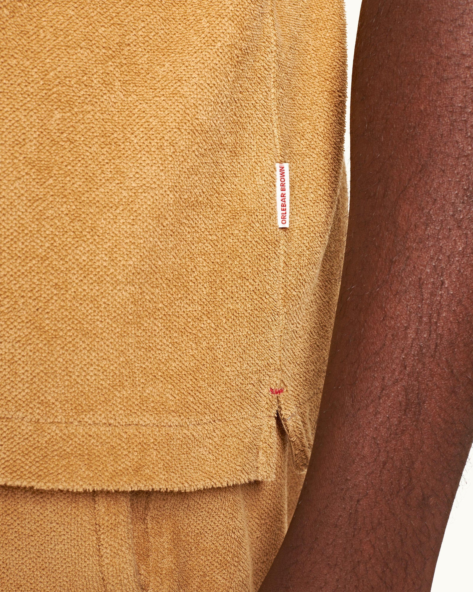 Relaxed Fit Capri Collar Cotton Towelling Shirt In Biscuit Colour | Biscuit