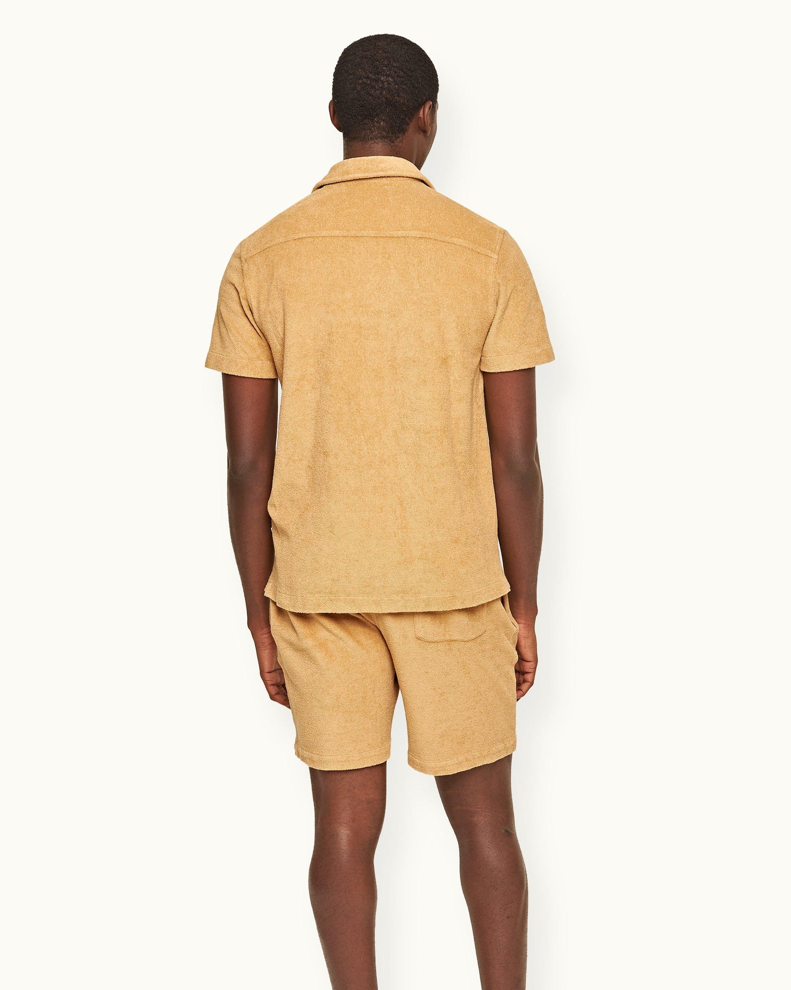 Relaxed Fit Capri Collar Cotton Towelling Shirt In Biscuit Colour | Biscuit