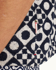 Howell Towelling Domi Jacquard Capri Collar Cotton Towelling Shirt in Night Iris/White Sand | Night Iris/White Sand