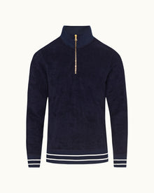 Isar Towelling Navy Funnel Neck Towelling Half-Zip Sweatshirt | Navy