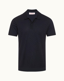 Jarrett Jacquard Classic Fit Jacquard Knitted Rib Cotton-Modal Polo Shirt In Night Iris Blue | Night Iris