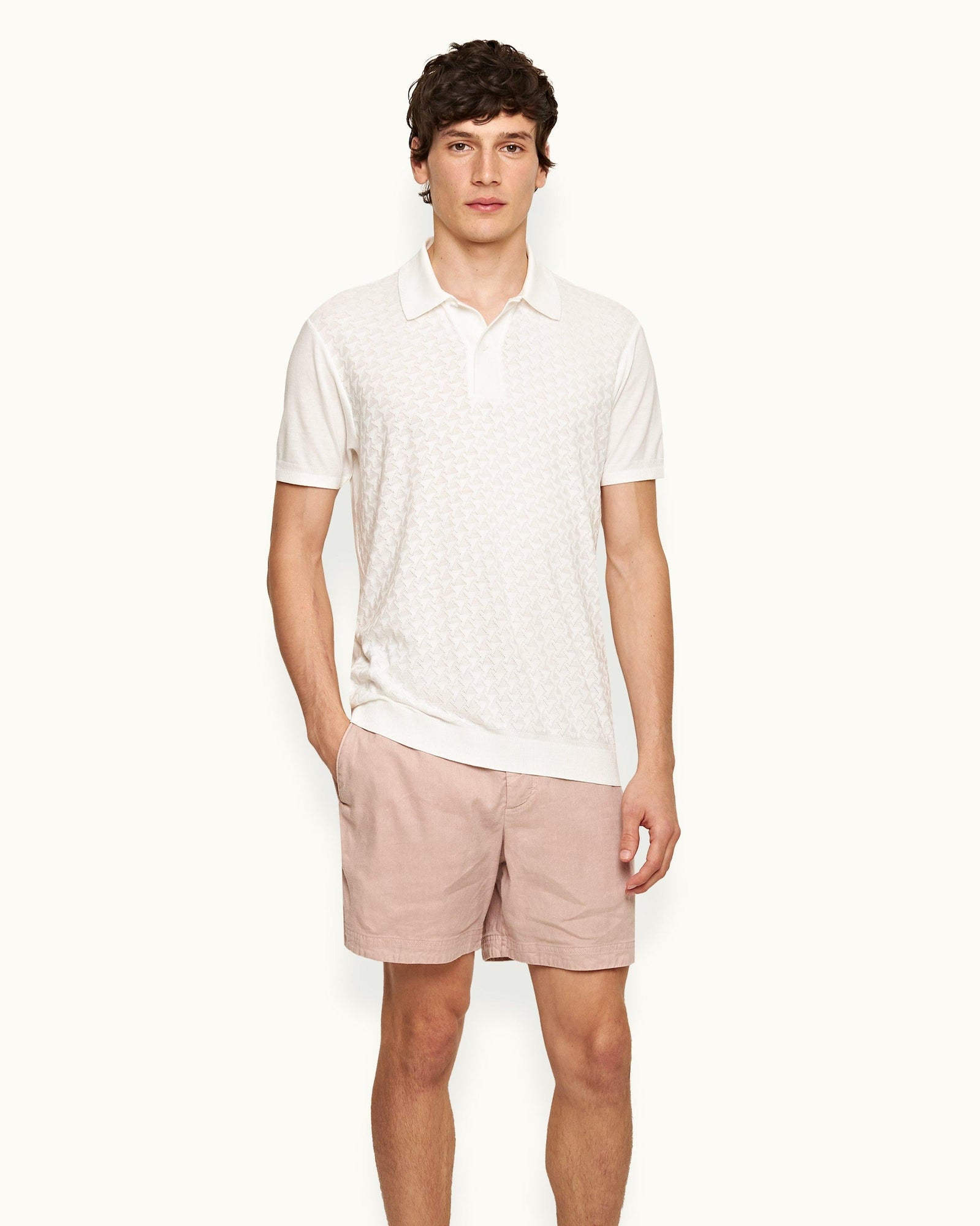 Jarrett Jacquard Classic Fit Jacquard Knitted Rib Cotton-Modal Polo Shirt In White | White