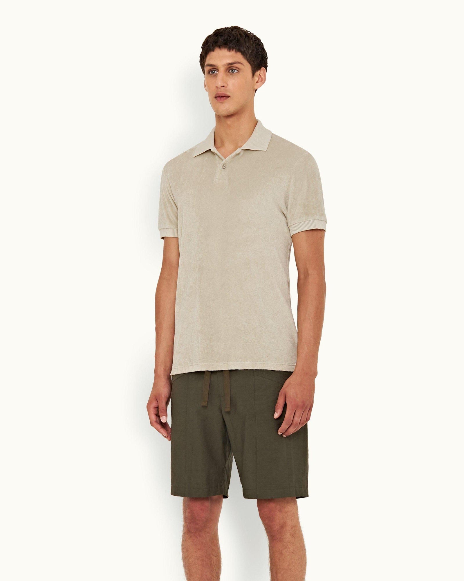 Parched Green Classic Fit Towelling Polo Shirt | Parched Green