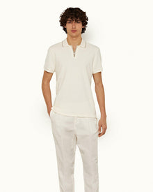 White Sand Classic Fit Half-Zip Towelling Polo Shirt | White Sand