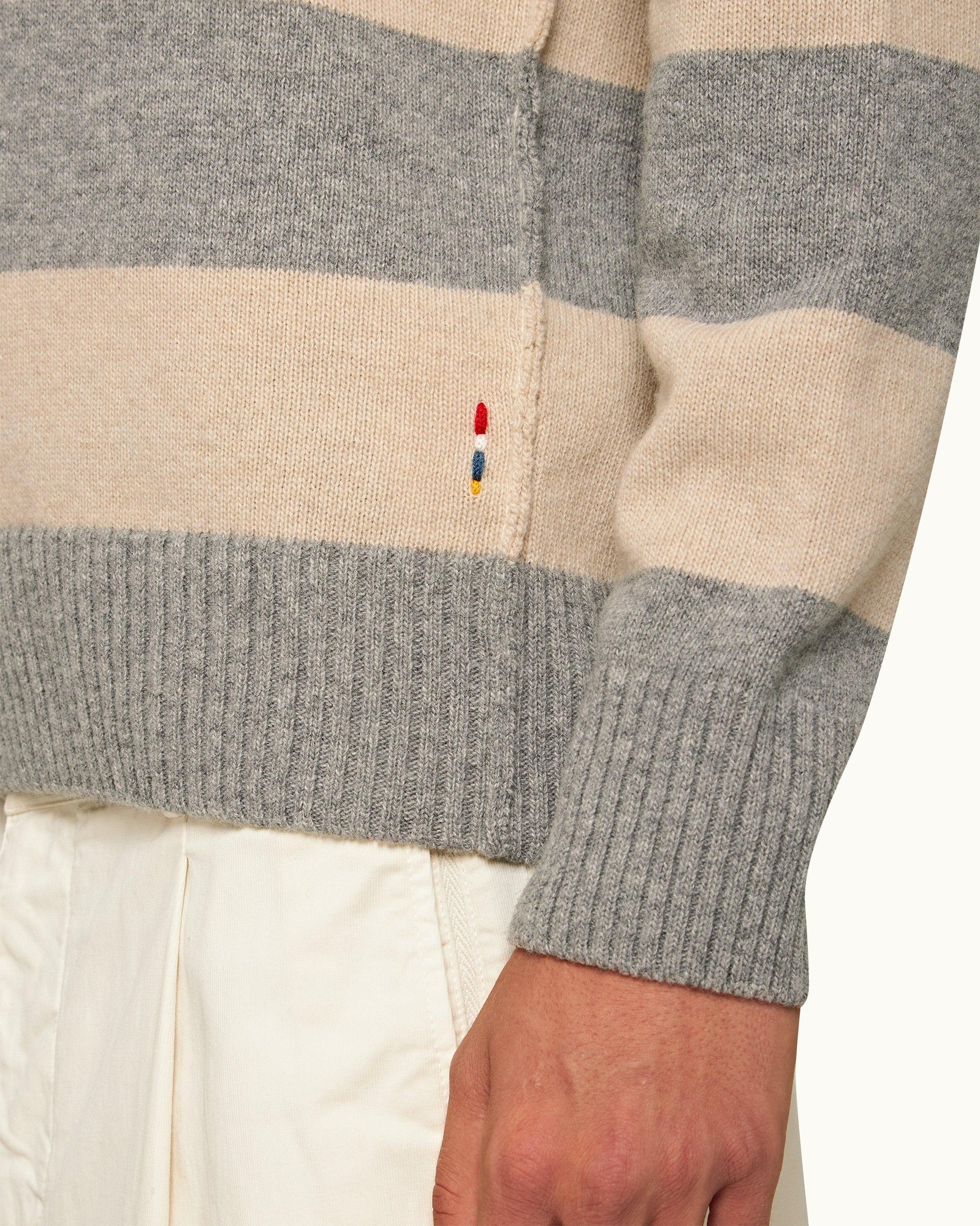 Granite Stripe Merino Knit Long-Sleeve Polo Shirt | Granite