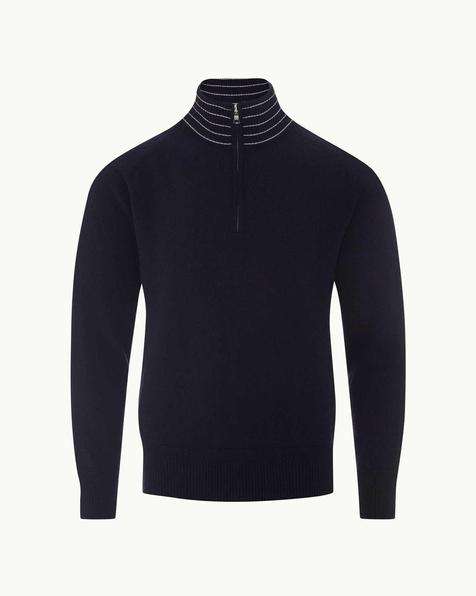 Night Iris/Sea Mist Stripe Rib Collar Cashmere Half-Zip Jumper | Night Iris/Sea Mist