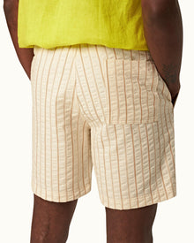 White Sand Relaxed Fit Textured Stripe Drawcord Shorts | White Sand