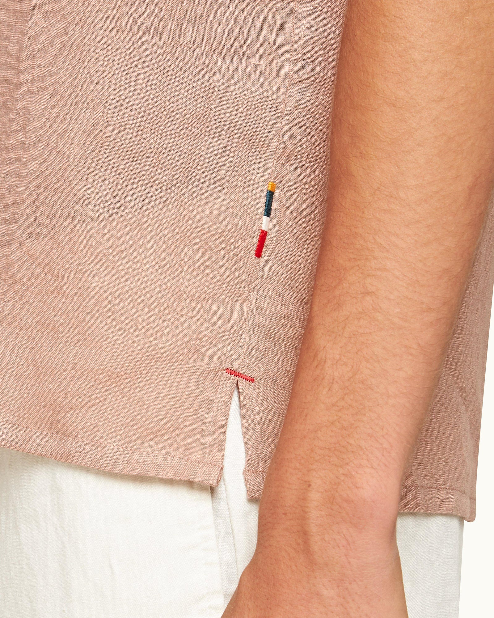 Maitan Linen Relaxed Fit Capri Collar Italian Linen Shirt In Caramel Pink | Caramel Pink