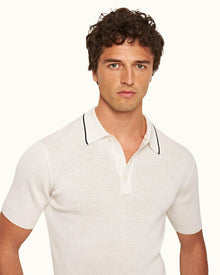 White Sand Tailored Fit Rib Stitch Polo Shirt | White Sand