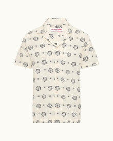 Marne Blossom Jacquard Relaxed Fit Capri Collar Shirt White Sand/Plum Colour | White Sand