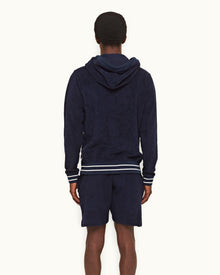 Mathers Towelling Navy Zip-Thru Towelling Hooded Sweatshirt | Navy