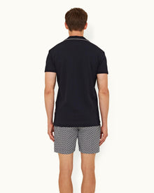 Night Iris Classic Fit Contrast Placket Cotton Pique Polo Shirt | Night Iris