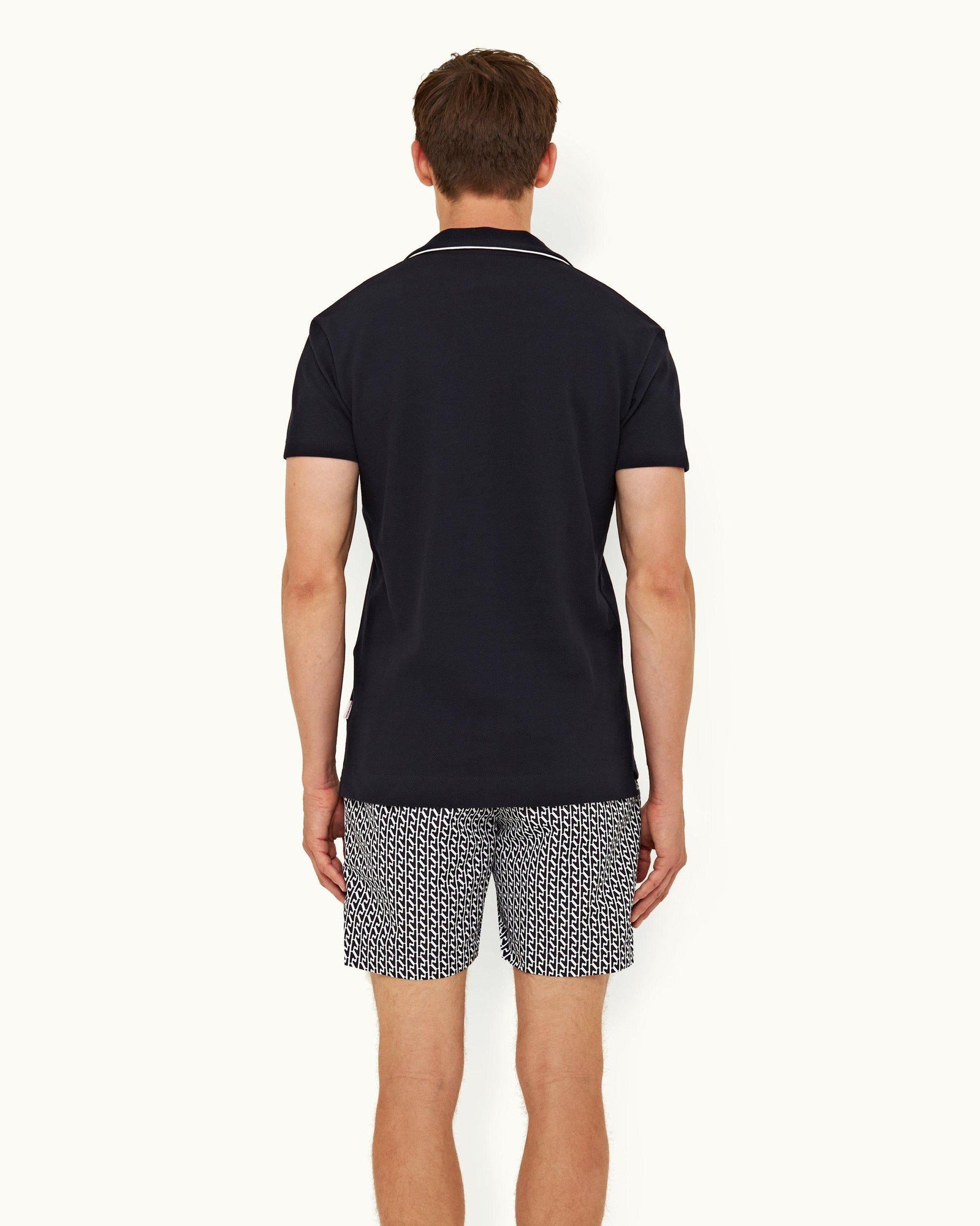 Night Iris Classic Fit Contrast Placket Cotton Pique Polo Shirt | Night Iris