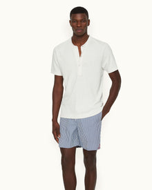 Montrose Classic Fit 3-Button Placket Cotton-Linen T-Shirt in Thasos Beach colour | Thasos Beach