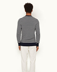 Ned Stripe Navy/White Sand Stripe Organic Cotton Jumper | Navy/White Sand