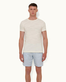 Norwich Linen Ice Blue Tailored Fit O.B Stripe Linen Shorts | Ice Blue