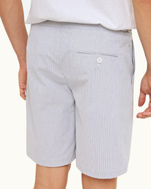Midnight Navy/White Tailored Fit Cotton Seersucker Shorts | Midnight Navy/White
