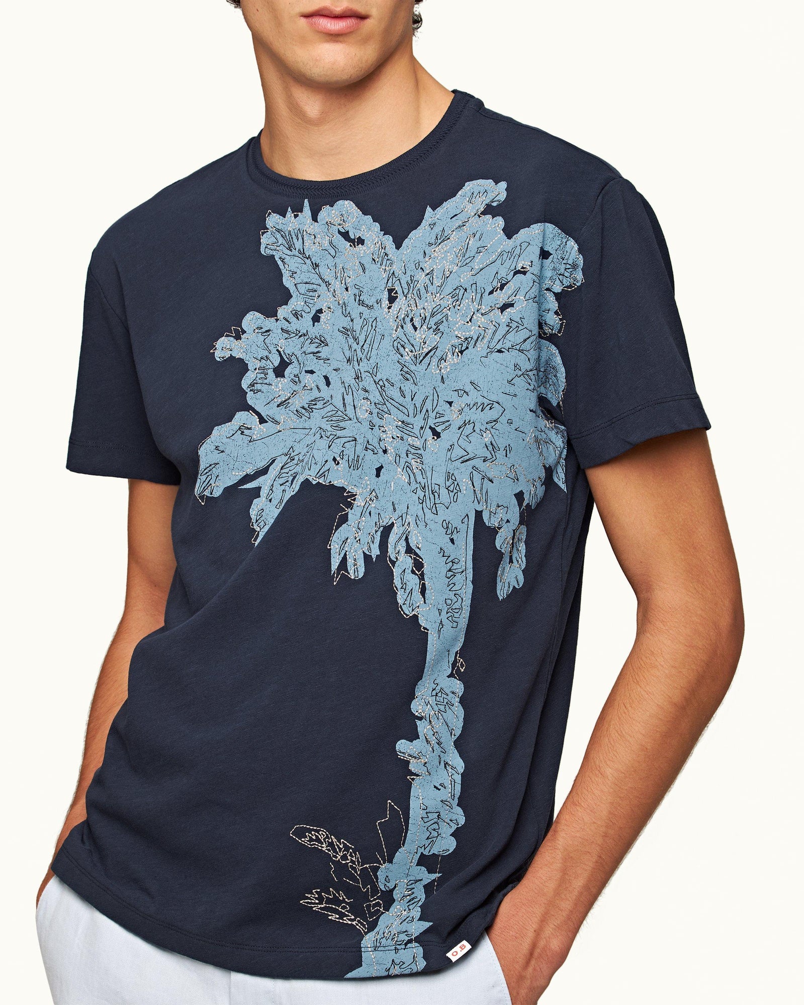 Ob Classic Tee Midnight Navy Embroidery Palm Tree Classic Fit T-shirt | Midnight Navy