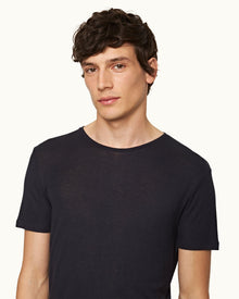 Ob-T Cashmere Crew Neck Modal-Cashmere T-shirt In Night Iris Blue | Night Iris