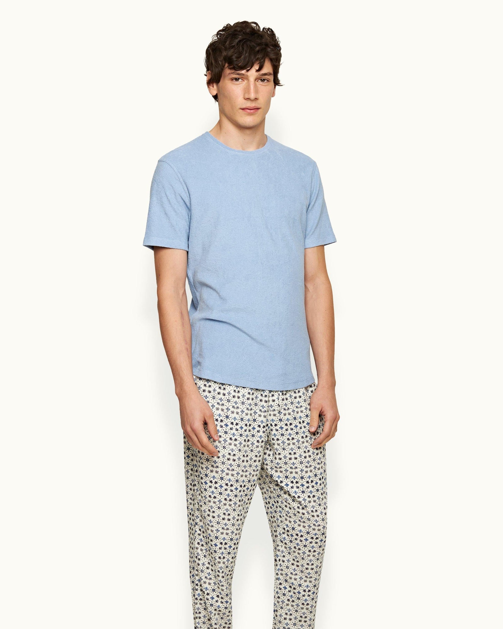 Ob-T Towelling Crew Neck Organic Cotton Towelling T-shirt In Blue Ash | Blue Ash