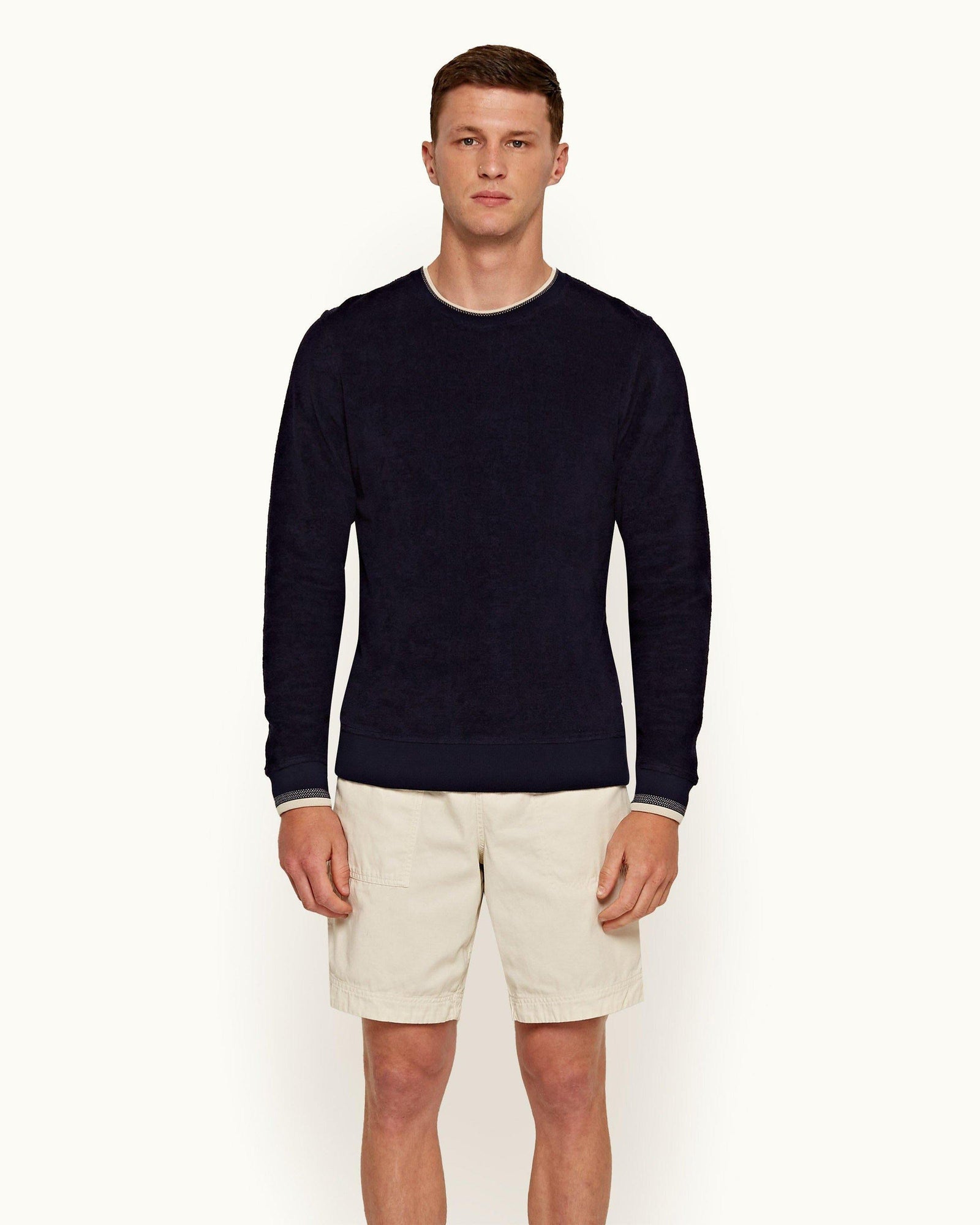 Pierce Towelling Navy/Alabaster Classic Fit Towelling Sweatshirt | Navy/Alabaster