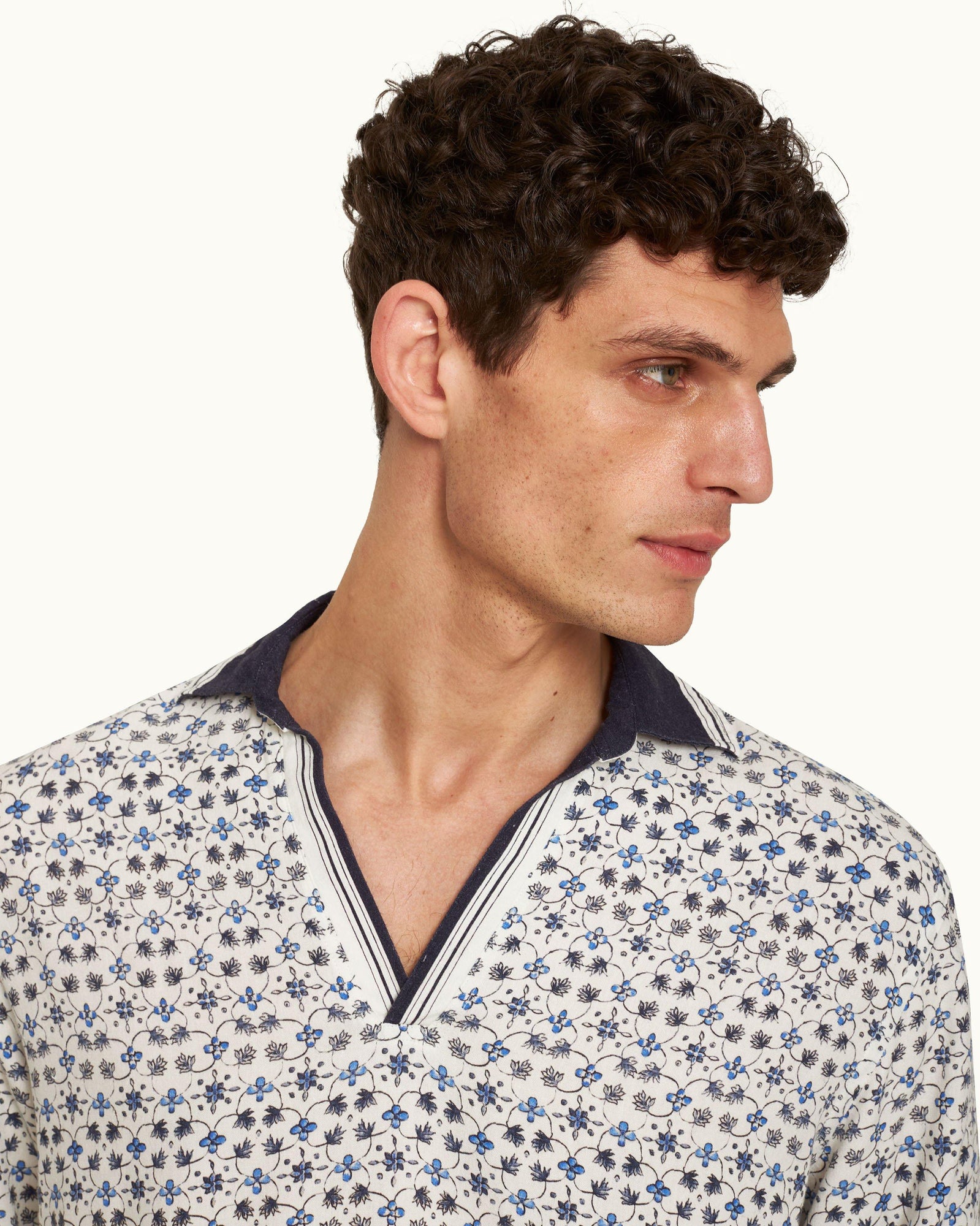 Ridley Fiore Print Relaxed Fit Resort Placket Overhead Shirt in Cashew Colour | Cashew
