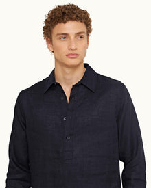 Ridley Linen Navy Smart Linen Relaxed Fit Overhead Shirt | Navy