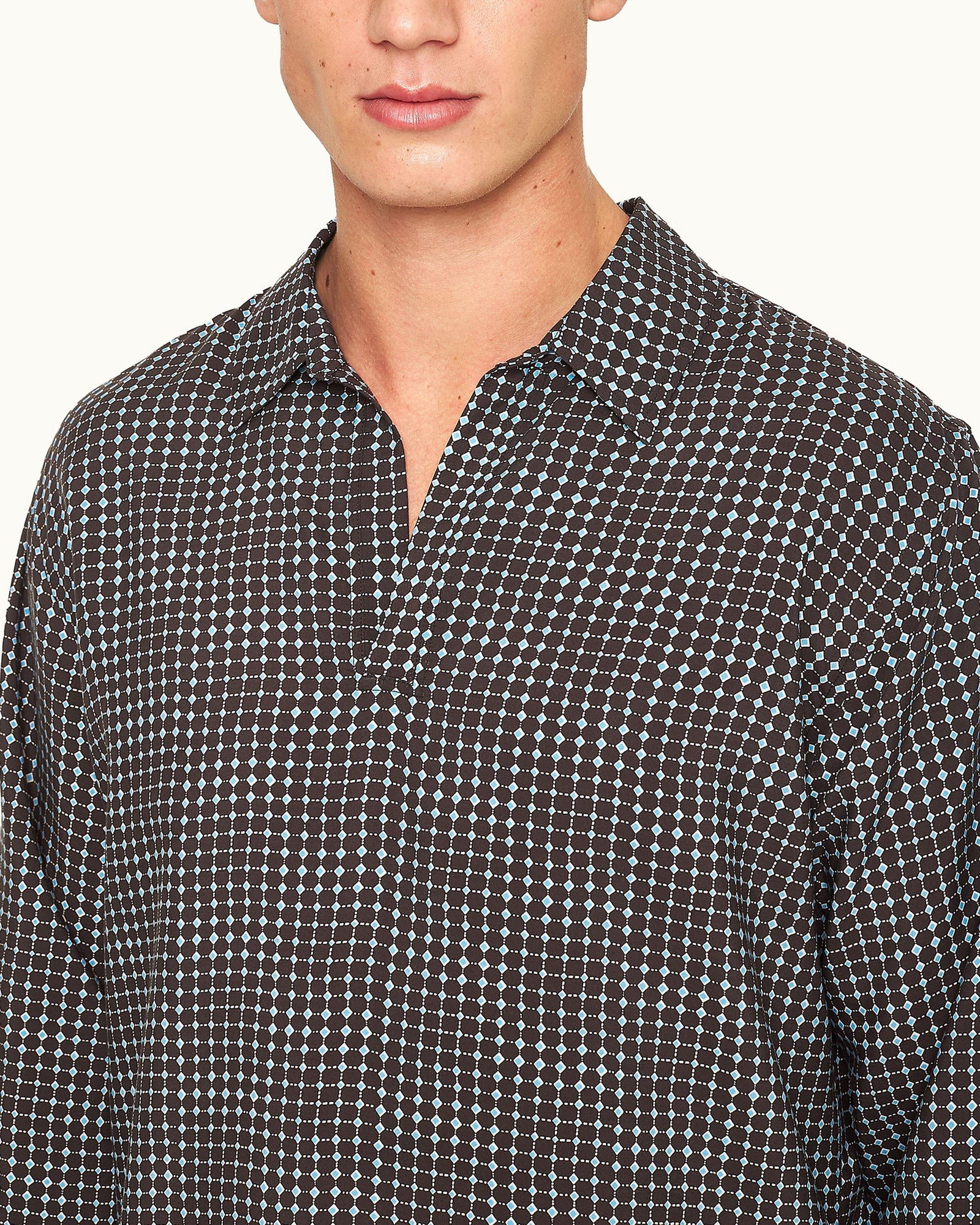 Ridley Truffle/Light Sky Pool Tiescape Print Relaxed Fit Overhead Shirt | Truffle/Light Sky Pool