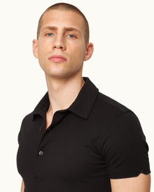 Sebastian Cotton Silk Black Tailored Fit Cotton-Silk Polo Shirt | Black