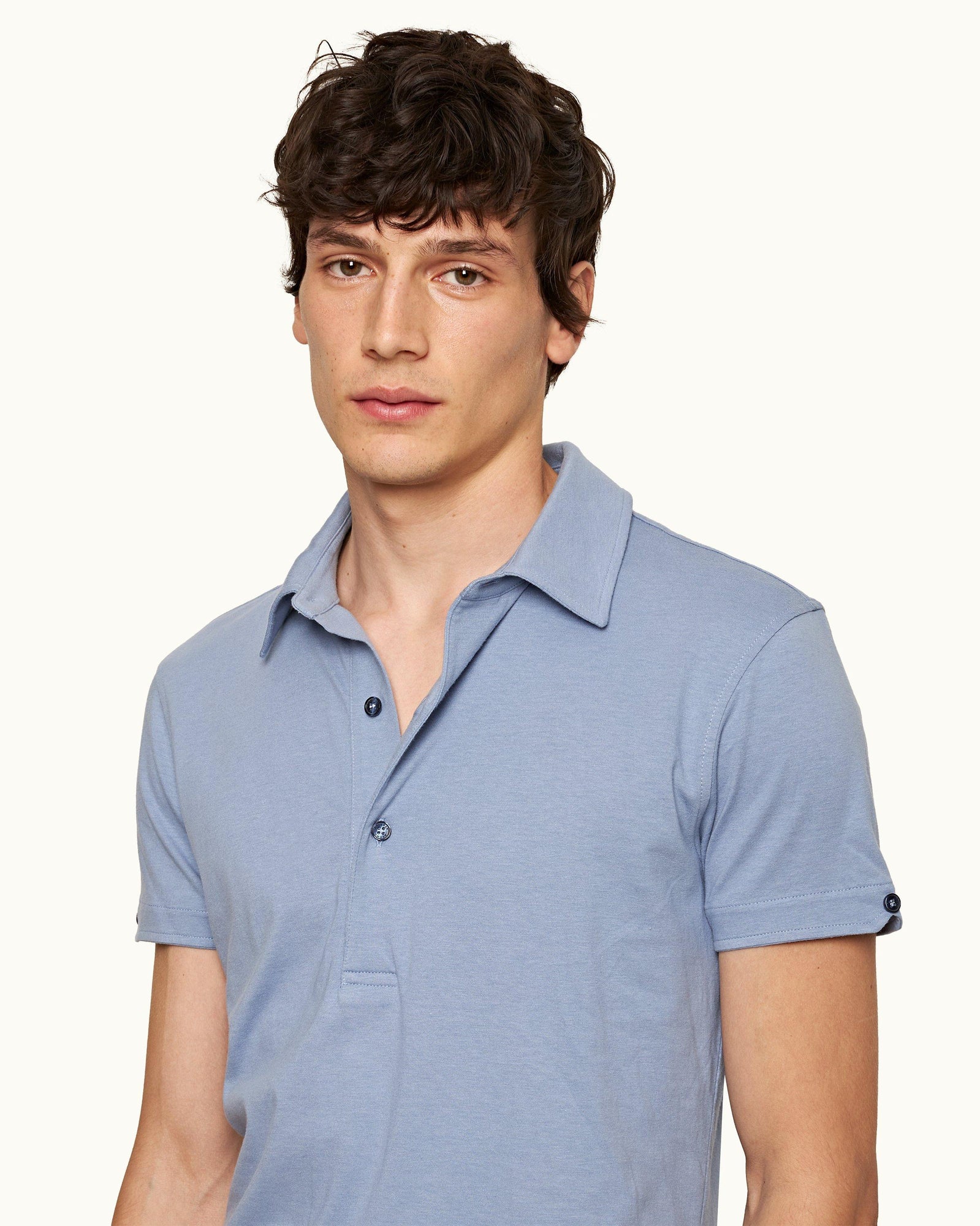 Sebastian Silk Tailored Fit Cotton-Silk Polo Shirt In Hush Blue | Hush