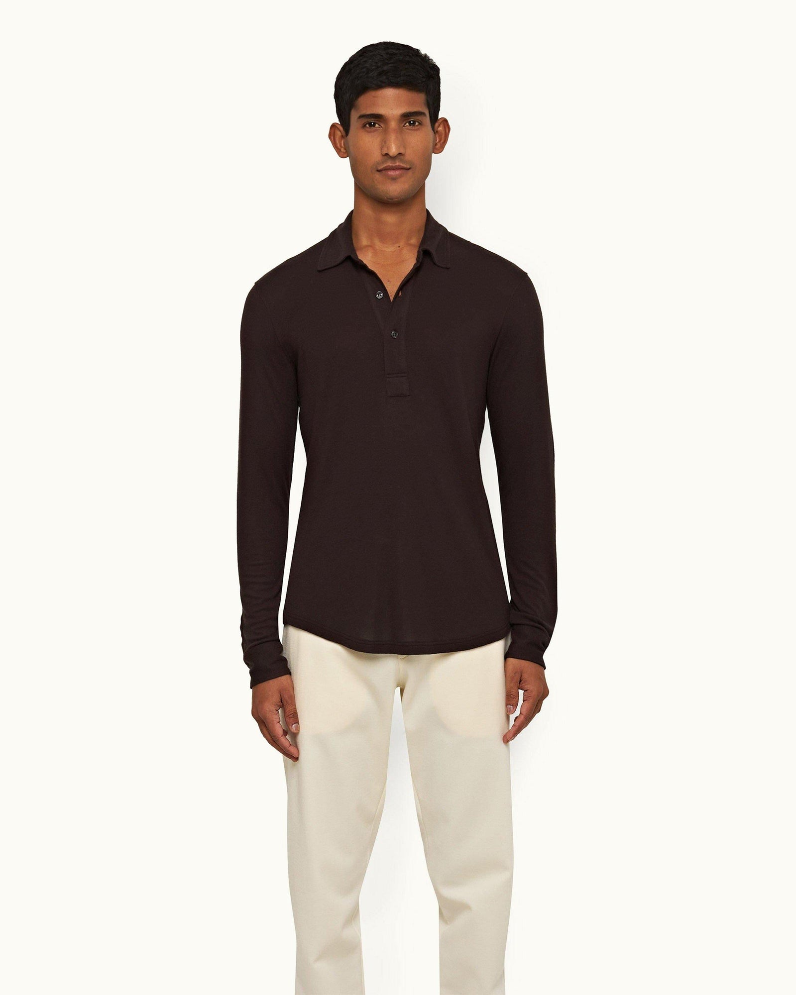 Sebastian Cashmere Truffle Tailored Fit Long-Sleeve Cashmere Polo Shirt | Truffle