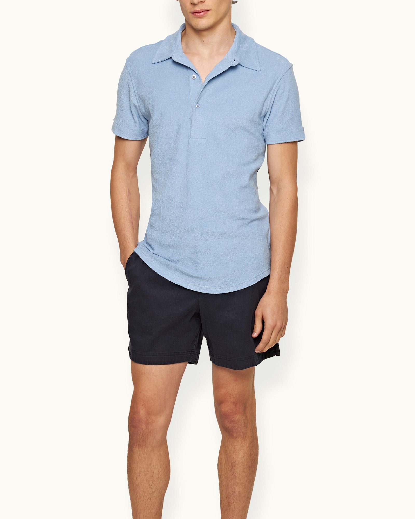Sebastian  Towelling Tailored Fit Organic Cotton Towelling Polo Shirt In Cashew Colour | Blue Ash
