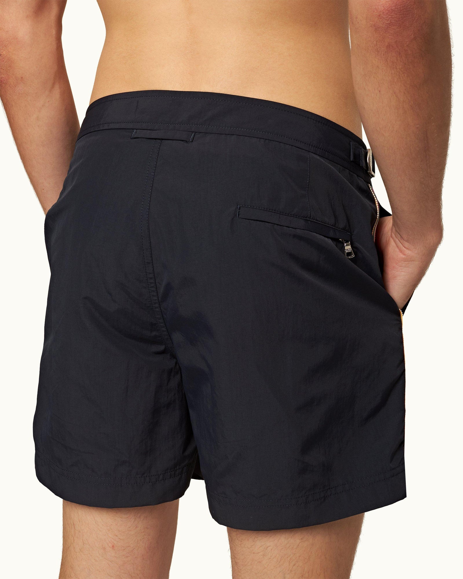 Shorter-Length Concealed OB Tape Swim Shorts In Night Iris Blue | Night Iris
