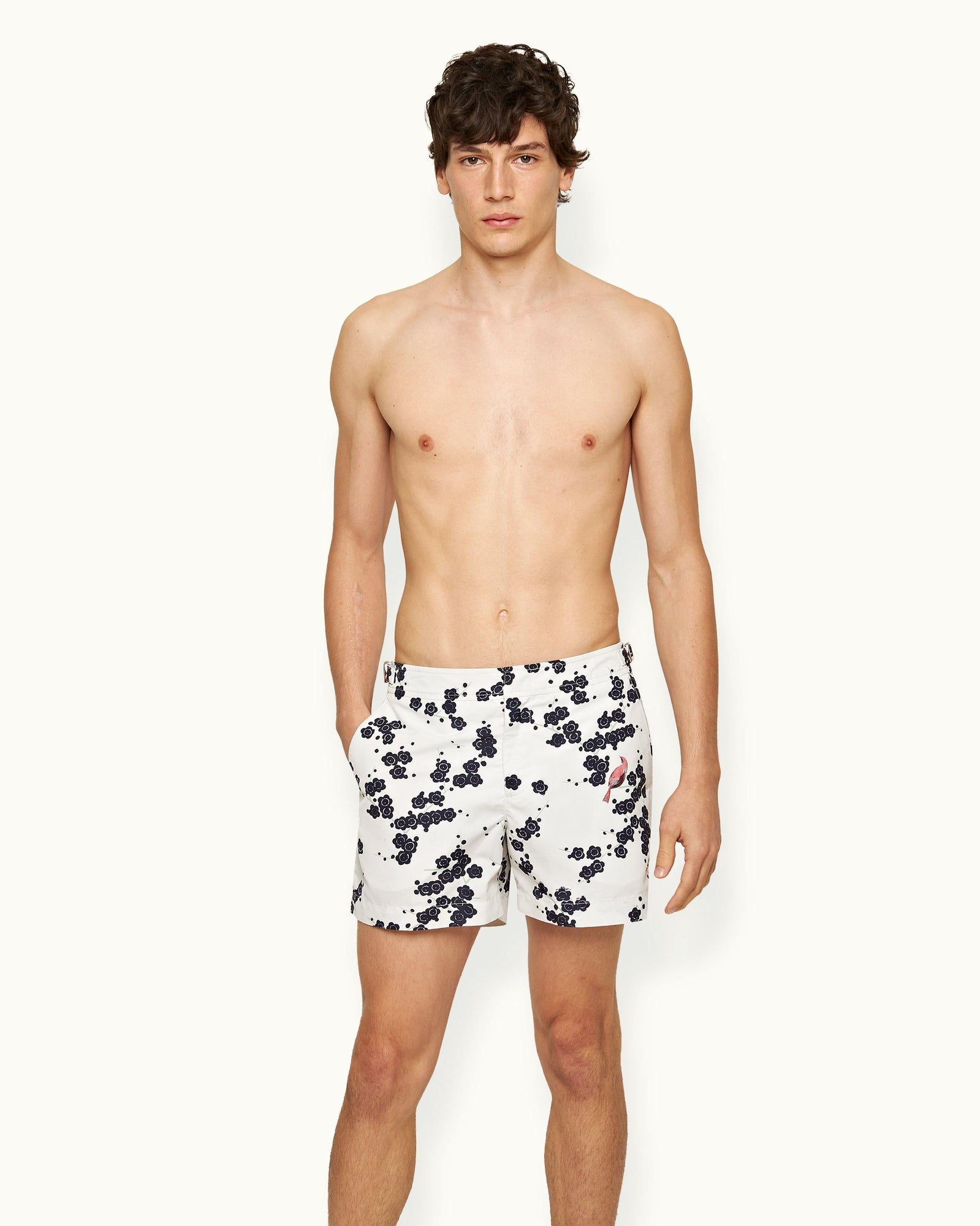 Blossom Print Shorter-Length Swim Shorts In Night Iris Blue/Plum Colour | Night Iris