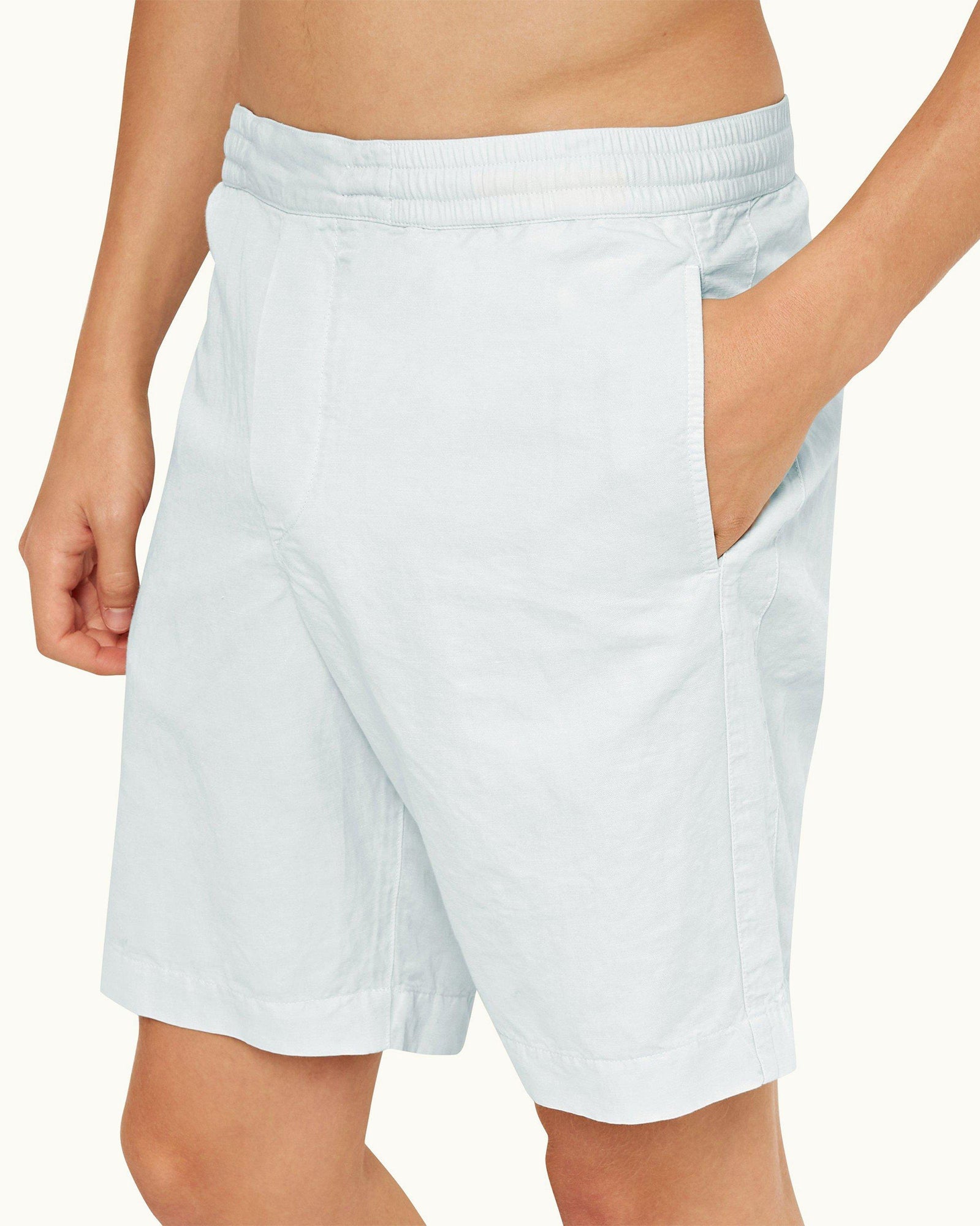 Serenity Blue Relaxed Fit Side Panel Cotton-Linen Shorts | Serenity Blue