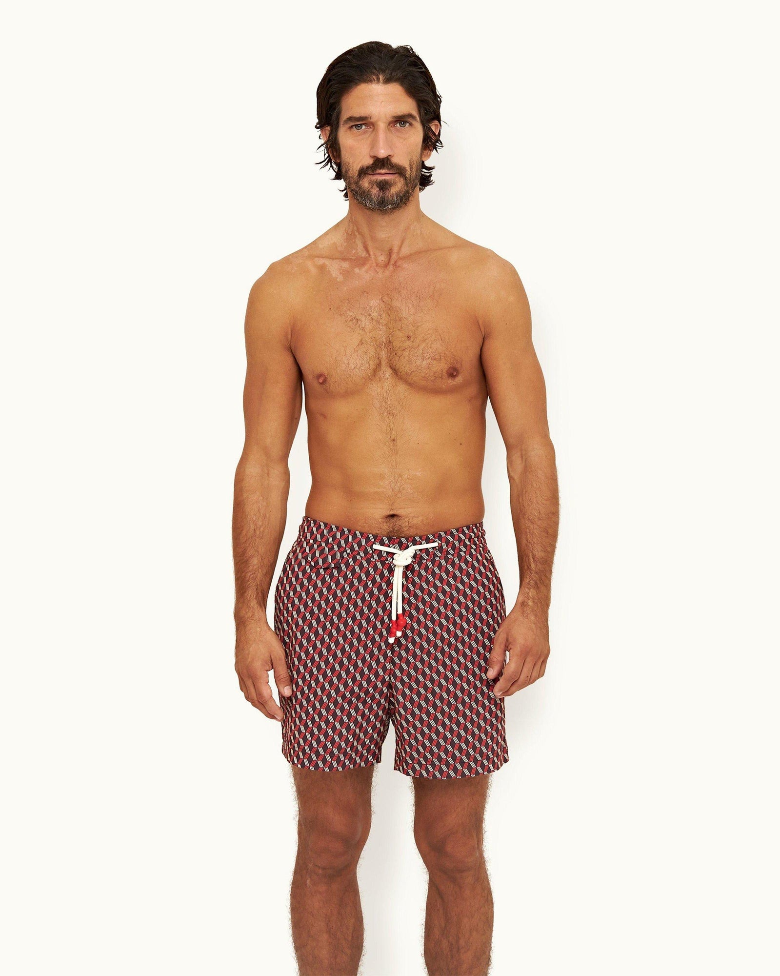 Truffle/Vermillion Bowline Drawcord Mid-Length Swim Shorts | Truffle/Vermillion