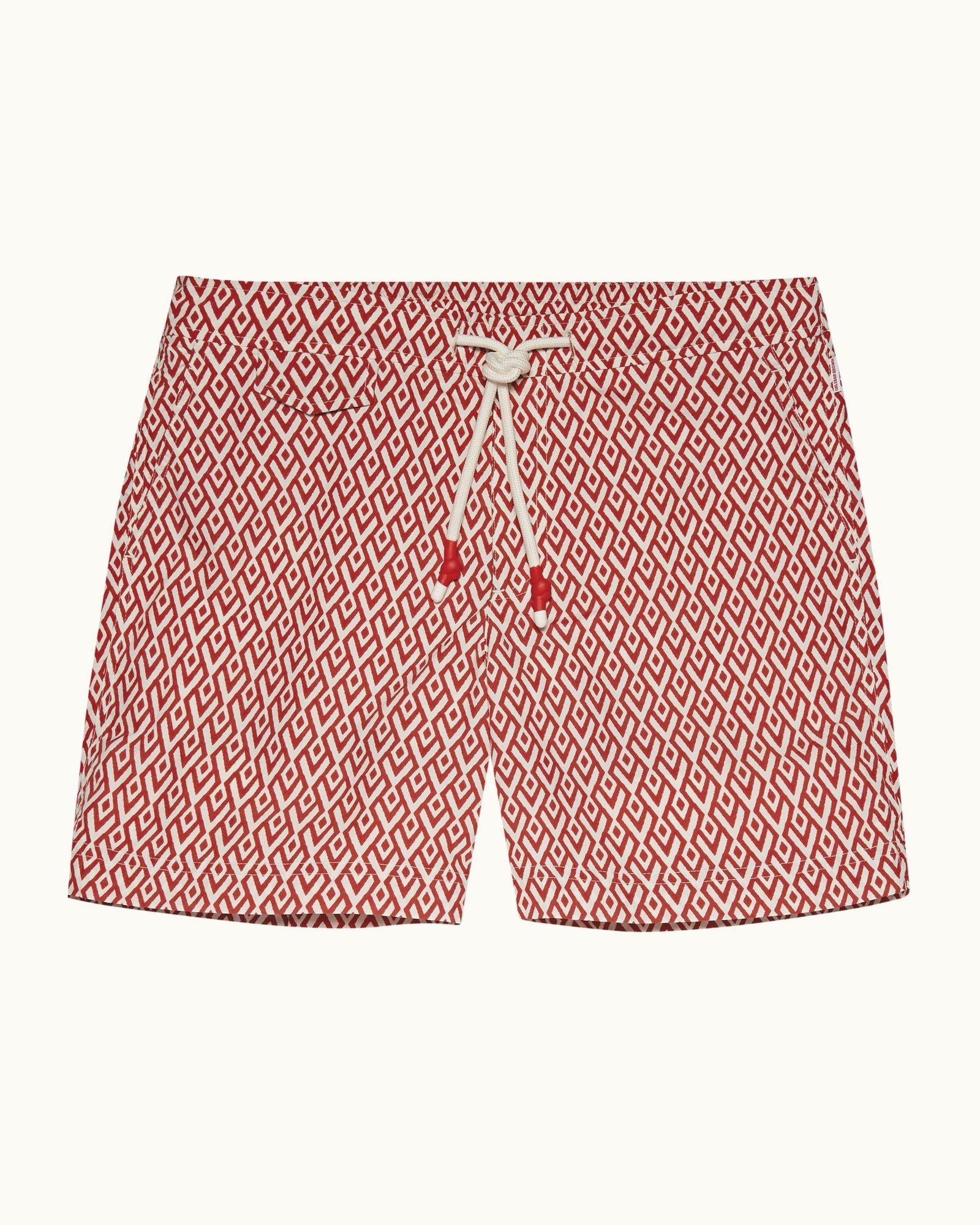 Summer Red/Cloud Cano Geometric Mid-Length Drawcord Swim Shorts | Summer Red/Cloud