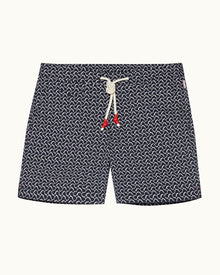 Standard Midnight Navy Geometric Mid-Length Drawcord Swim Shorts | Midnight Navy
