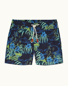 Night Iris Islet Print Mid-Length Drawcord Swim Shorts | Night Iris