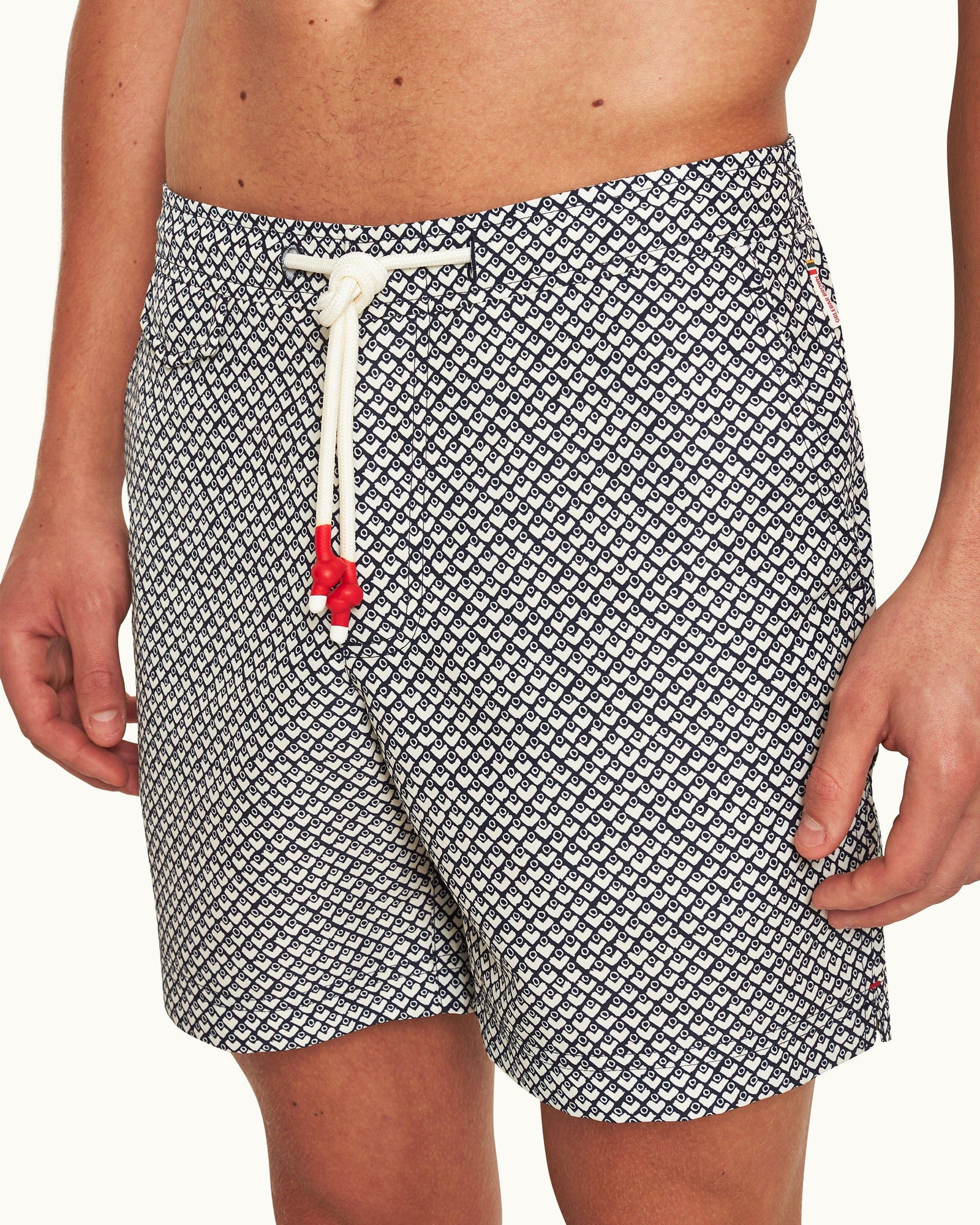 Standard Night Iris/White Sand Geo Print Mid-Length Drawcord Swim Shorts | Night Iris/White Sand