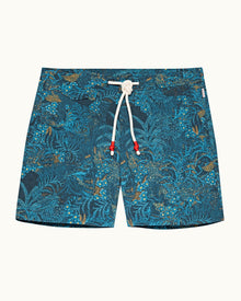 Night Iris/Cerulean Tropic Nightfall Mid-Length Drawcord Swim Shorts | Night Iris/Cerulean