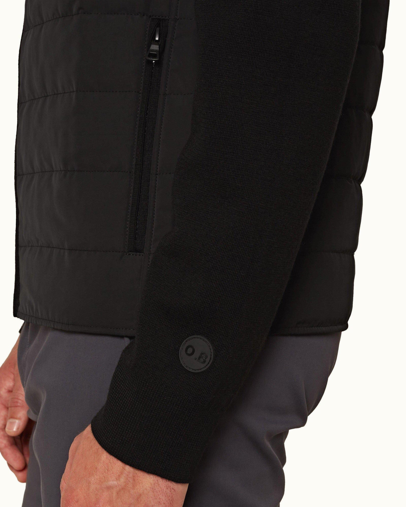 Terence Black Showerproof Milano Rib Sleeve Jacket | Black
