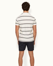 White Sand/Night Iris Twin Stripe Tailored Fit Towelling Resort Polo Shirt | White Sand/Night Iris
